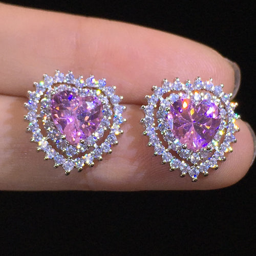 Personalized Heart Zircon Stud Earrings For Women Forest Style Fashion Jewelry