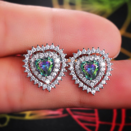 Personalized Heart Zircon Stud Earrings For Women Forest Style Fashion Jewelry