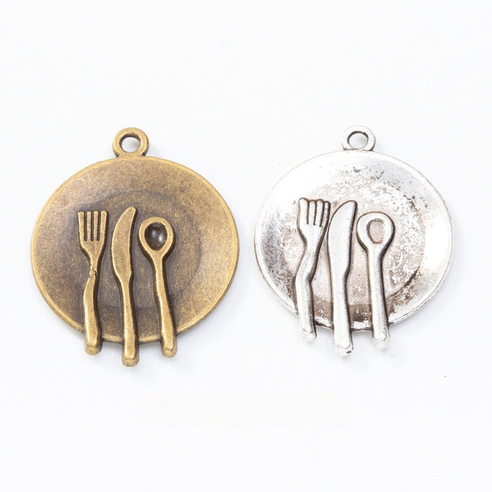 Zinc Alloy Cutlery Plate Charm Pendant for DIY Necklace Bracelet Jewelry Making