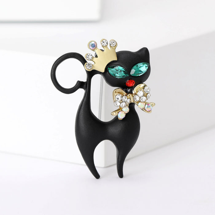 Alloy Enamel Rhinestone Black Cat Brooch For Women's Fashion Accessories