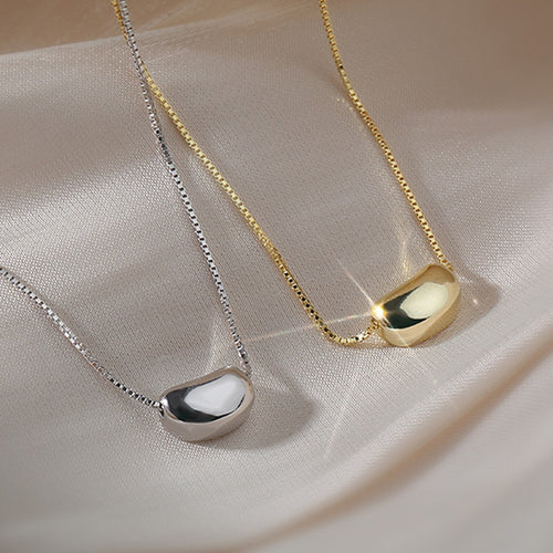Stainless Steel Bean Pendant Choker Necklace Korean Minimalist Geometric Clavicle Chain