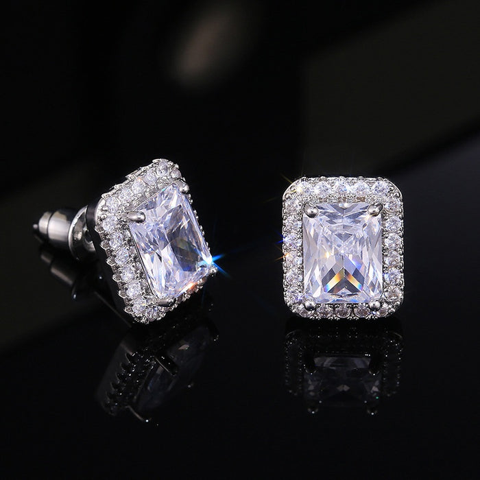 Luxury Full Rhinestone Square Stud Earrings For Women, Trendy Wedding Ear Jewelry
