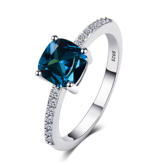 Micro Pave Zircon Royal Blue Square Stone Ring For Women Minimalist Engagement Jewelry