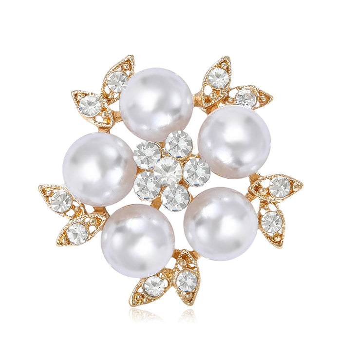 Fashion Alloy Faux Pearl Rhinestone Flower Brooch Pin For Women's Clothing