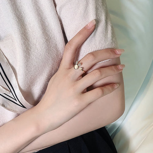 Gold Plated Alloy Cat Eye Rabbit Open Ring Korean Minimalist OL Fashion Animal Jewelry
