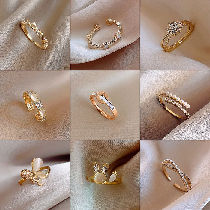 Gold Plated Alloy Cat Eye Rabbit Open Ring Korean Minimalist OL Fashion Animal Jewelry
