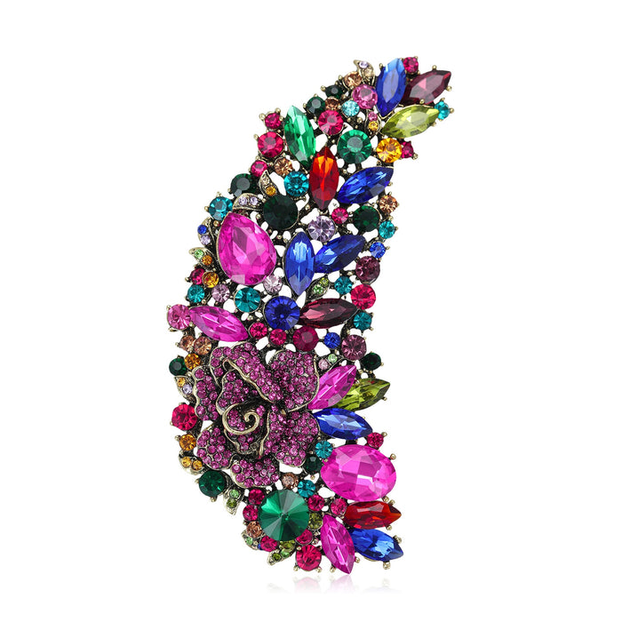 Alloy Crystal Glass Brooch With Colorful Rhinestones For Garments