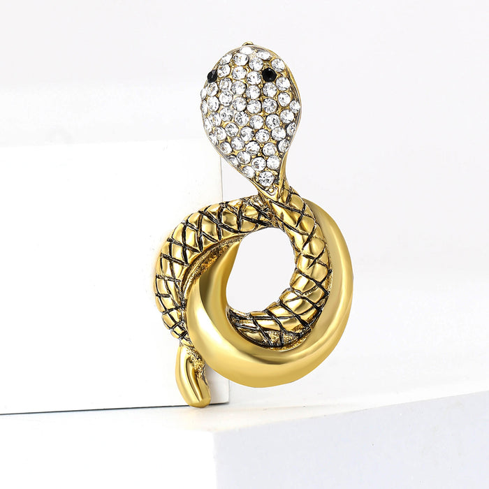 Vintage Alloy Rhinestone Snake Brooch For Punk Suit Lapel
