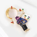 Alloy Enamel Little Girl Brooch With Cat Eye Stone Lapel Pin view 3