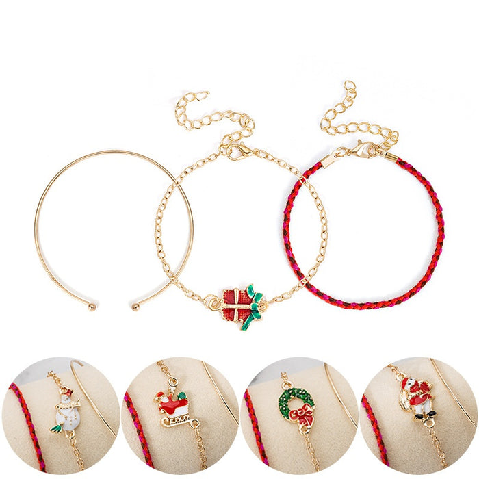 2024 New Christmas Gift Multilayer Bracelet With Santa Claus Wreath Snowman Sleigh Charms