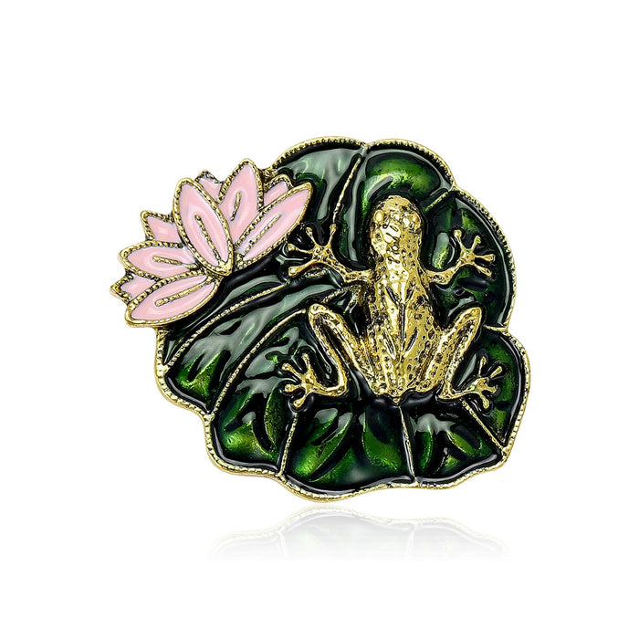 Alloy Enamel Lotus Leaf Frog Brooch Pin For Vintage Apparel