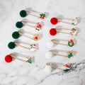 Christmas Pom Pom Brooch Pin 2 Piece Set With Snowman Bell Reindeer Moon Holiday Chest Pins view 2