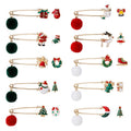 Christmas Pom Pom Brooch Pin 2 Piece Set With Snowman Bell Reindeer Moon Holiday Chest Pins view 1