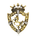 Alloy Rhinestone Shield Crown Horse Brooch For Men's Suit Decoration view 1