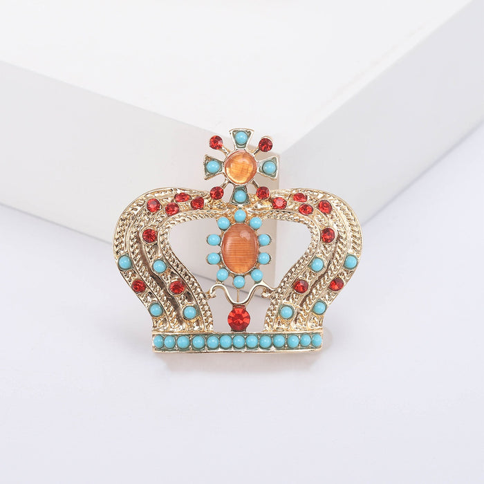 Alloy Rhinestone Crown Brooch For Women's Fashion Clothing Accessories