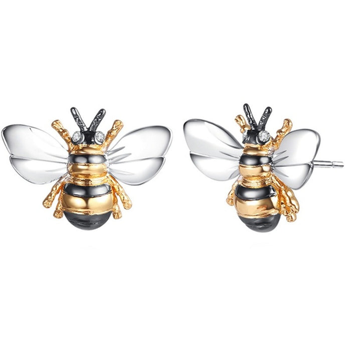 Cute Cartoon Bee Shape Stud Earrings Gold Plated Copper Creative Women's Ear Jewelry