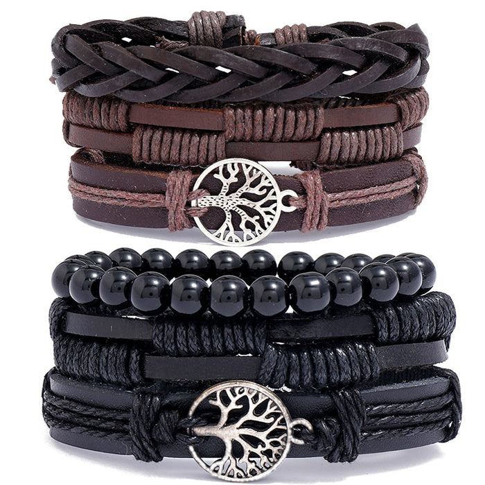 Handmade Braided Genuine Leather Bracelet 3 Piece DIY Set For Men's Vintage Accessories