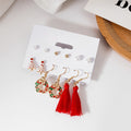 Elegant Christmas Enamel Pearl Stud Set With Santa Tree Wreath Snowflake Reindeer Red Tassel Alloy Earrings view 3