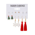 Elegant Christmas Enamel Pearl Stud Set With Santa Tree Wreath Snowflake Reindeer Red Tassel Alloy Earrings view 5