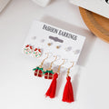 Elegant Christmas Enamel Pearl Stud Set With Santa Tree Wreath Snowflake Reindeer Red Tassel Alloy Earrings view 4