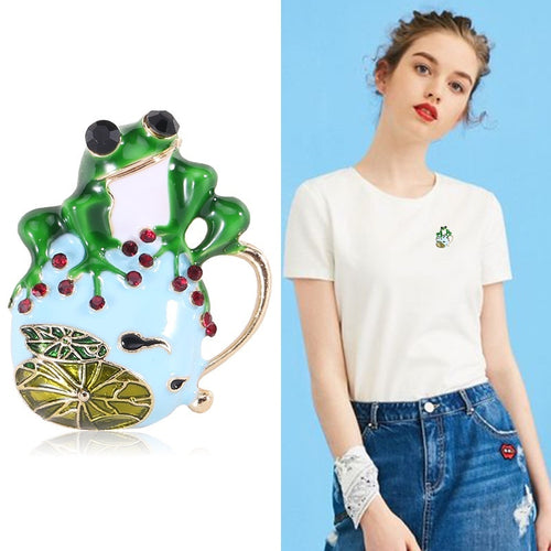 Alloy Enamel Green Frog Brooch Pin For Animal Lapel Decoration