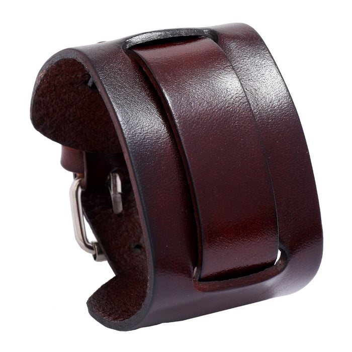 Vintage Men's Adjustable Cowhide Leather Wide Bracelet Simple Punk Wristband