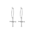 Elegant Korean Style Silver Alloy Hoop Cross Drop Rhinestone Zircon Statement Women's Fashion Earrings view 5