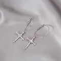 Elegant Korean Style Silver Alloy Hoop Cross Drop Rhinestone Zircon Statement Women's Fashion Earrings view 1