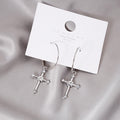 Elegant Korean Style Silver Alloy Hoop Cross Drop Rhinestone Zircon Statement Women's Fashion Earrings view 2