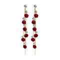 Elegant Korean Rose Flower Tassel Drop With Rhinestone Crystal Alloy 925 Silver Pin Earrings view 5