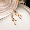 Elegant Korean Rose Flower Tassel Drop With Rhinestone Crystal Alloy 925 Silver Pin Earrings view 3