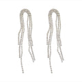 Alloy Silver Needle Full Rhinestone Geometric Tassel Long Drop Earrings For Women view 5