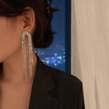 Alloy Silver Needle Full Rhinestone Geometric Tassel Long Drop Earrings For Women view 2