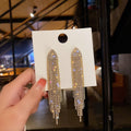Copper Geometric Triangle Rhinestone Long Tassel Drop Earrings For Women Fashion OL Style view 4