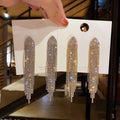 Copper Geometric Triangle Rhinestone Long Tassel Drop Earrings For Women Fashion OL Style view 1