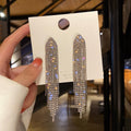 Copper Geometric Triangle Rhinestone Long Tassel Drop Earrings For Women Fashion OL Style view 2