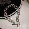European American Geometric Alloy Full Rhinestone Chain Choker Necklace Statement Collar Jewelry view 4