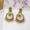 Vintage Bohemian Alloy Hoop Bell Pearl Tassel Lantern Drop Earrings view 2