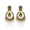 Vintage Bohemian Alloy Hoop Bell Pearl Tassel Lantern Drop Earrings view 1