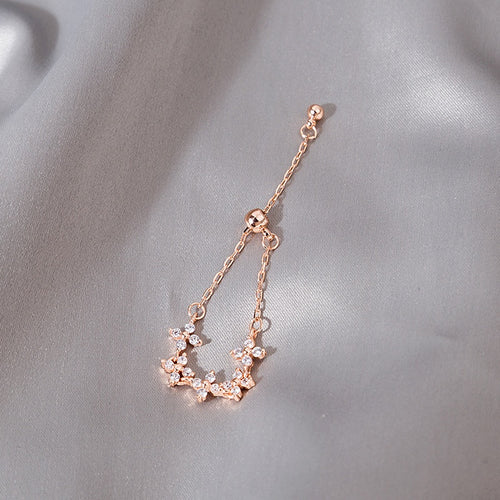 Adjustable Minimalist Micro Pave Zircon Flower Star Ring For Women, Trendy Style Jewelry