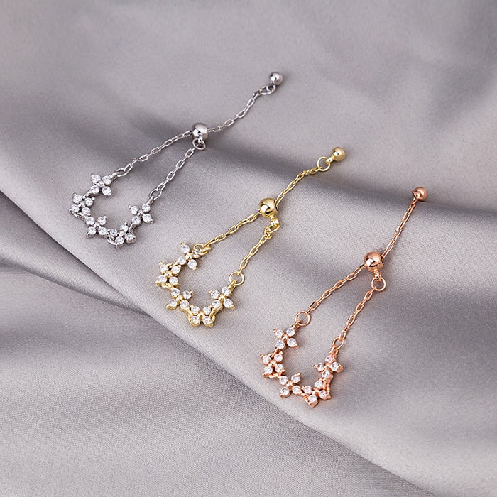 Adjustable Minimalist Micro Pave Zircon Flower Star Ring For Women, Trendy Style Jewelry