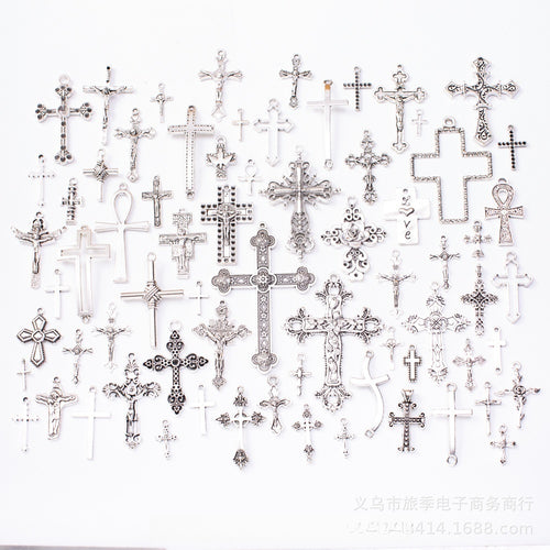DIY Vintage Alloy Antique Silver Cross Charms Jewelry Bracelet Earring Kit Accessories 70 Styles Earrings