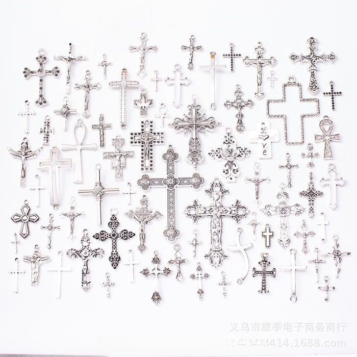 DIY Vintage Alloy Antique Silver Cross Charms Jewelry Bracelet Earring Kit Accessories 70 Styles Earrings