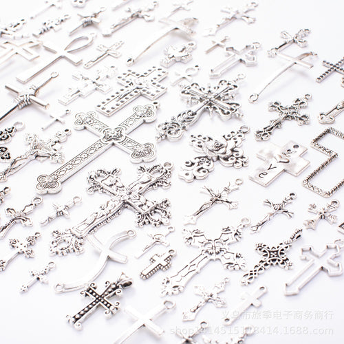 DIY Vintage Alloy Antique Silver Cross Charms Jewelry Bracelet Earring Kit Accessories 70 Styles Earrings