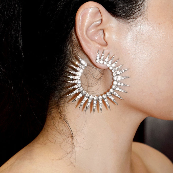 Vintage Exaggerated Alloy Rhinestone Large Earrings For Women, European American Statement Jewelry