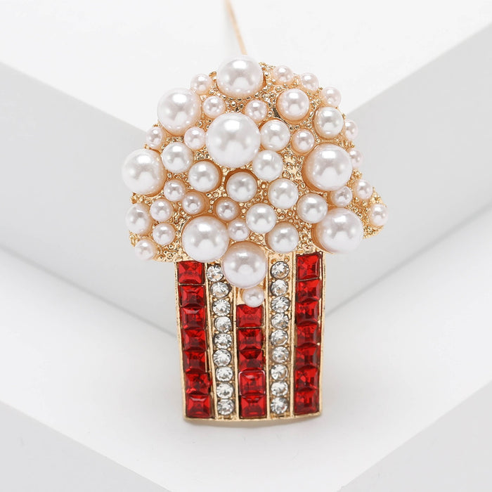 Alloy Rhinestone Pearl Popcorn Brooch Pin For Suit Lapels
