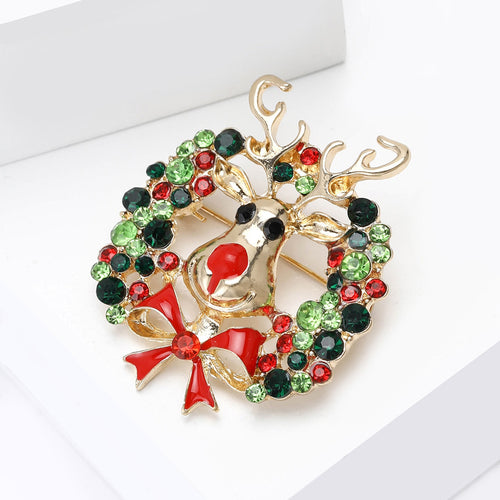 Alloy Enamel Rhinestone Reindeer Brooch Pin For Christmas Apparel