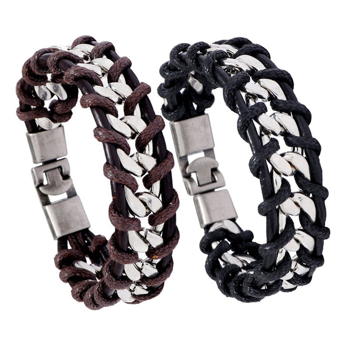 Men's Braided Cowhide Leather Bracelet Punk Chain Wristband Fashion Accessory For