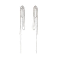 Alloy Geometric Rhinestone Long Tassel Drop Earrings With Silver Pins European American Style view 5