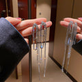 Alloy Geometric Rhinestone Long Tassel Drop Earrings With Silver Pins European American Style view 1